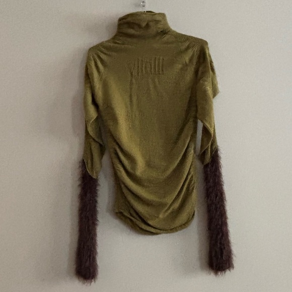 NWOT Vitelli Italy Sz 3 Sz XS Green Cashmere Blend Turtleneck Brown Fluffy Muff - Picture 4 of 10